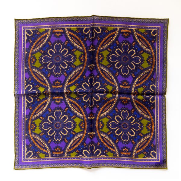 Medallion Silk Pocket Square - PurpleGreen