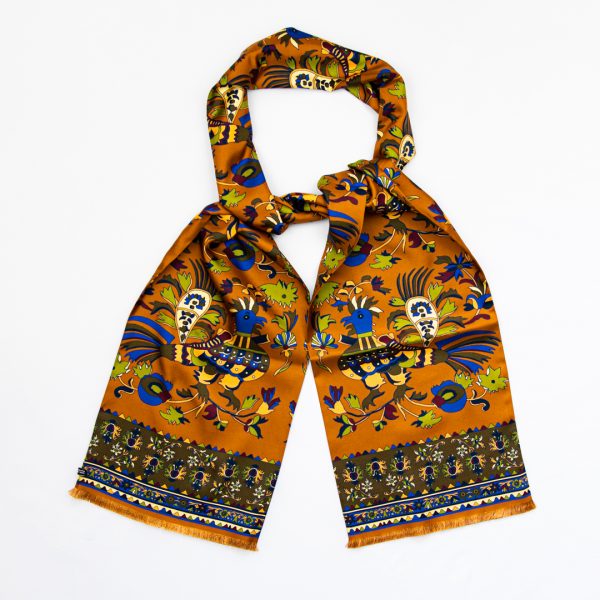 Rust Rooster Print Silk Scarf